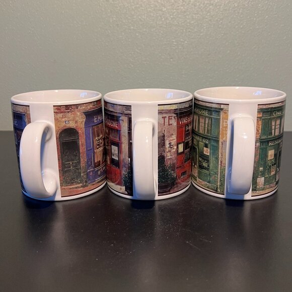 Set of 3 SAKURA French STOREFRONTS Stoneware Mugs w/ Art by Chiu Tak Hak ~ Paris - Picture 8 of 12